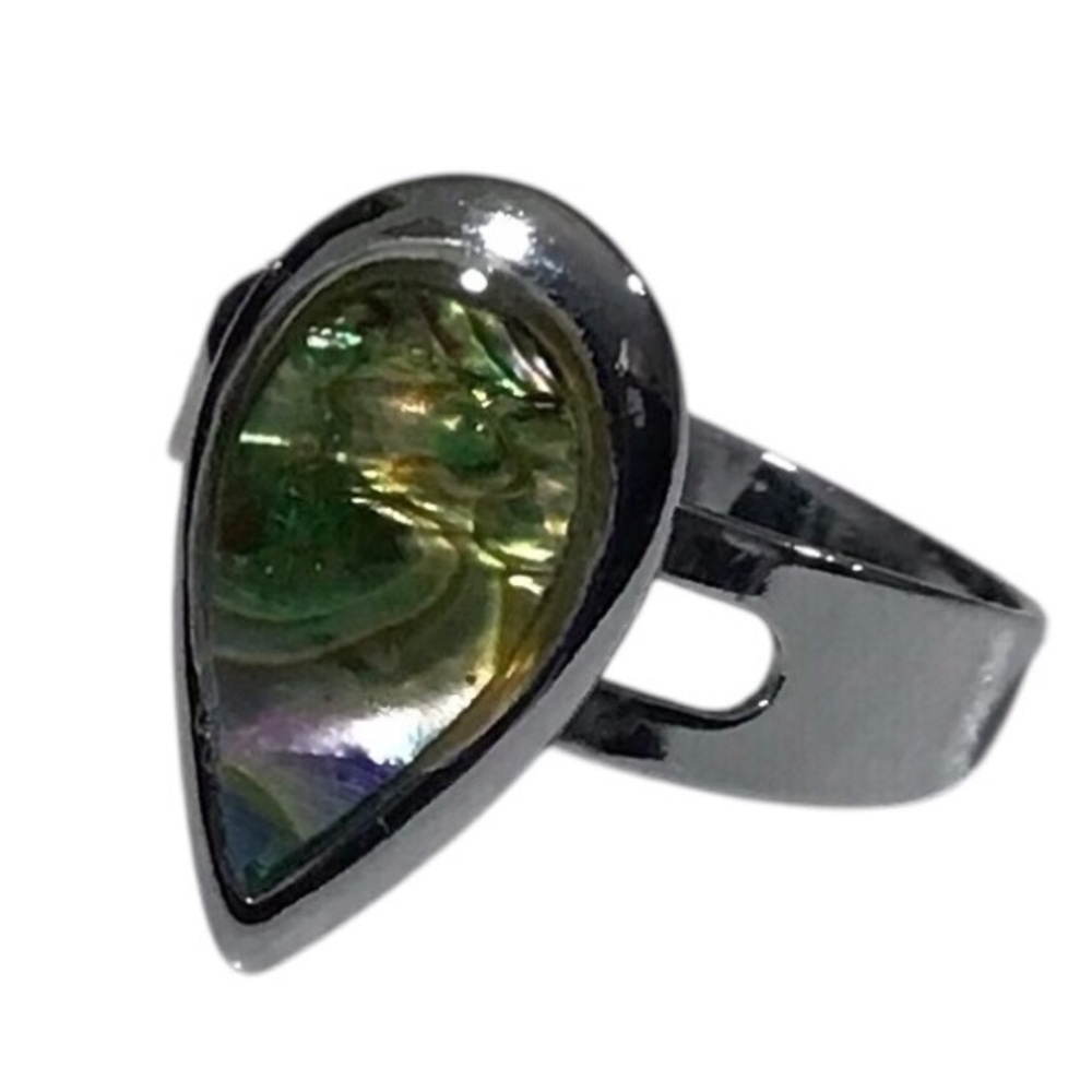 Abalone Shell Ring Silver Tone Adjustable Band Vi… - image 1
